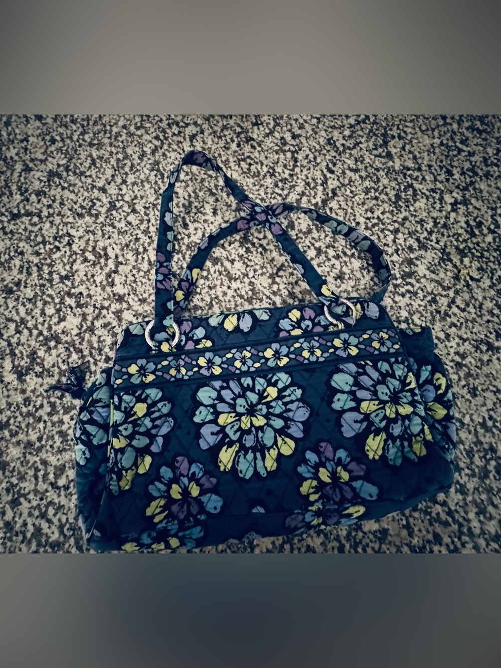 Vera Bradley Teal Quilted Floral Shoulder Bag with Yellow & Purple Accents